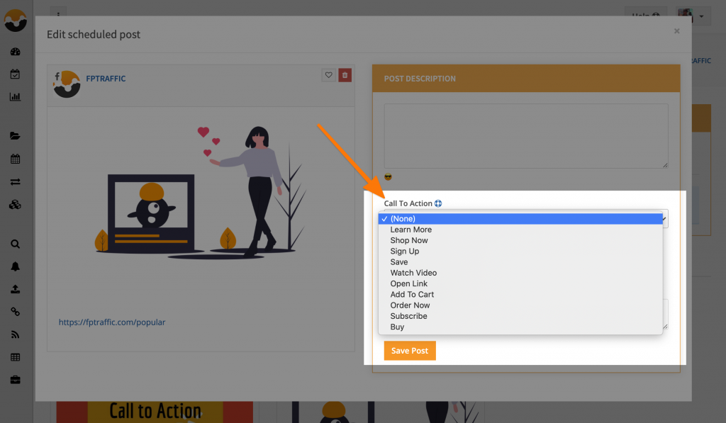 How to add learn more button on Facebook post