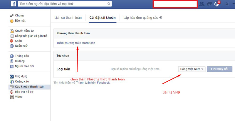 Cách thêm tiền vào quảng cáo trên FB