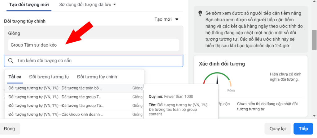 Cách tạo đối tượng tương tự từ danh sách email facebook