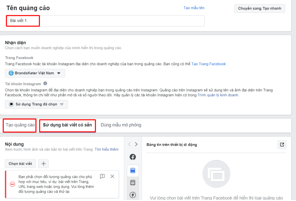 Cách tạo quảng cáo facebook trên thiết bị di động