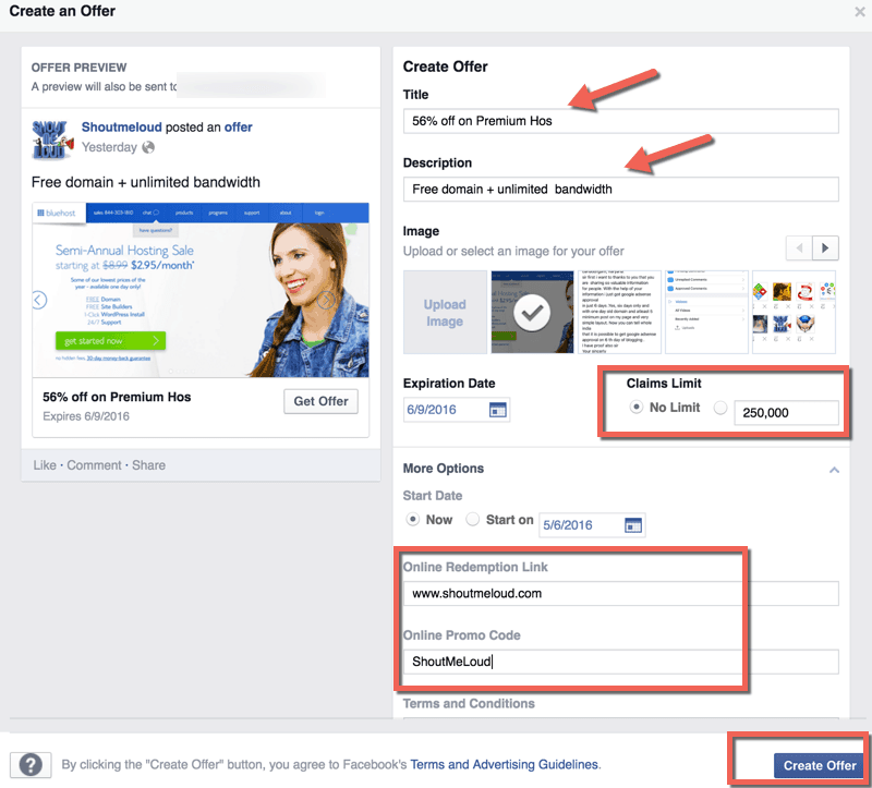 How to create an offer on Facebook
