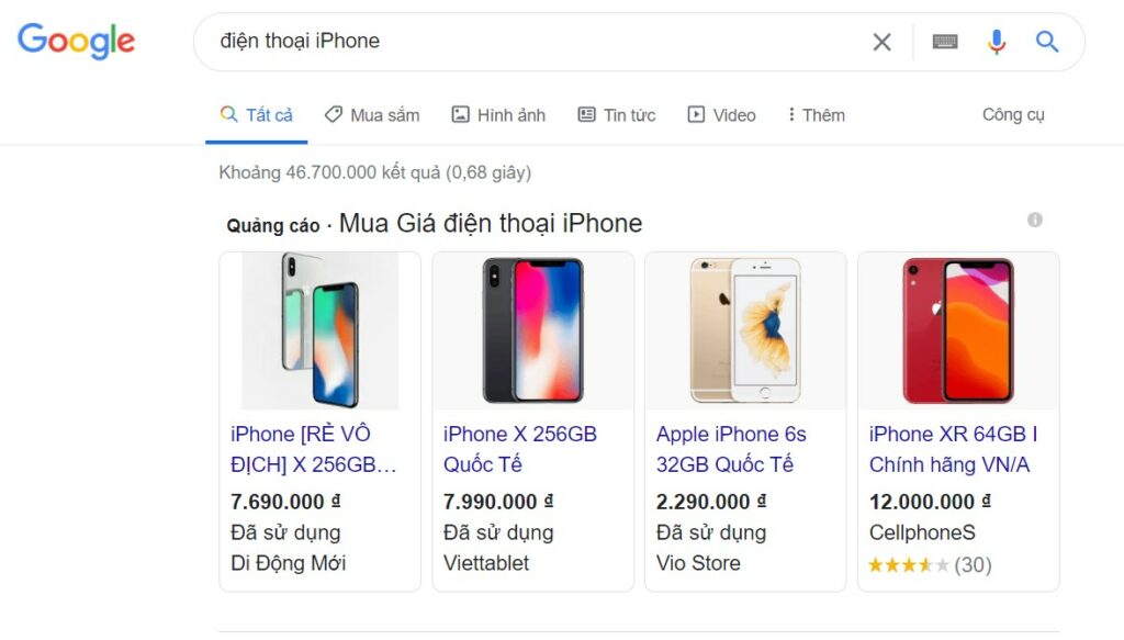 các loại quảng cáo mua sắm của Google
