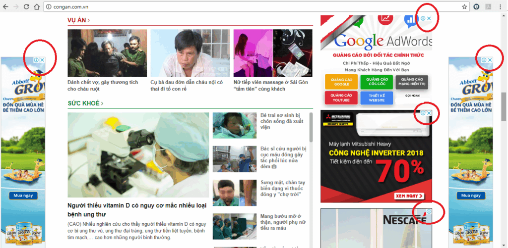 vị trí mạng hiển thị của Google