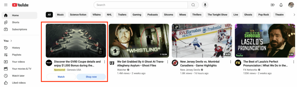Layout of the YouTube In Feed Video Ad