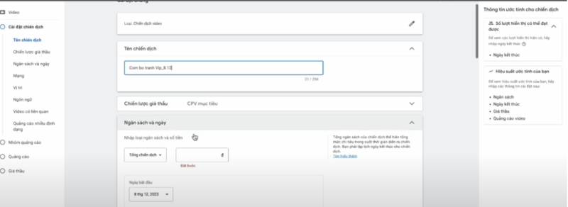 Thông số kỹ thuật video TrueView của YouTube khi thiết lập chiến dịch