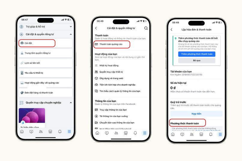 Quy trình tái thiết lập quyền thanh toán thẻ tín dụng Facebook