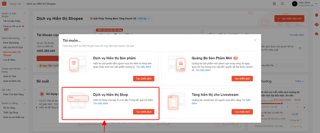 Điều kiện hiển thị và vị trí độc tôn của quảng cáo Shop trên Shopee