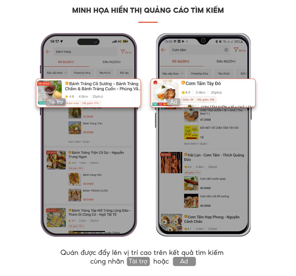 Tốc độ xử lý đơn và bán kính phủ sóng của quảng cáo ShopeeFood
